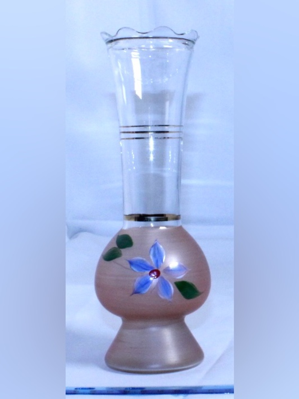 Vintage MCM Bartlett Collins Floral Fluted Glass Vase Handpainted